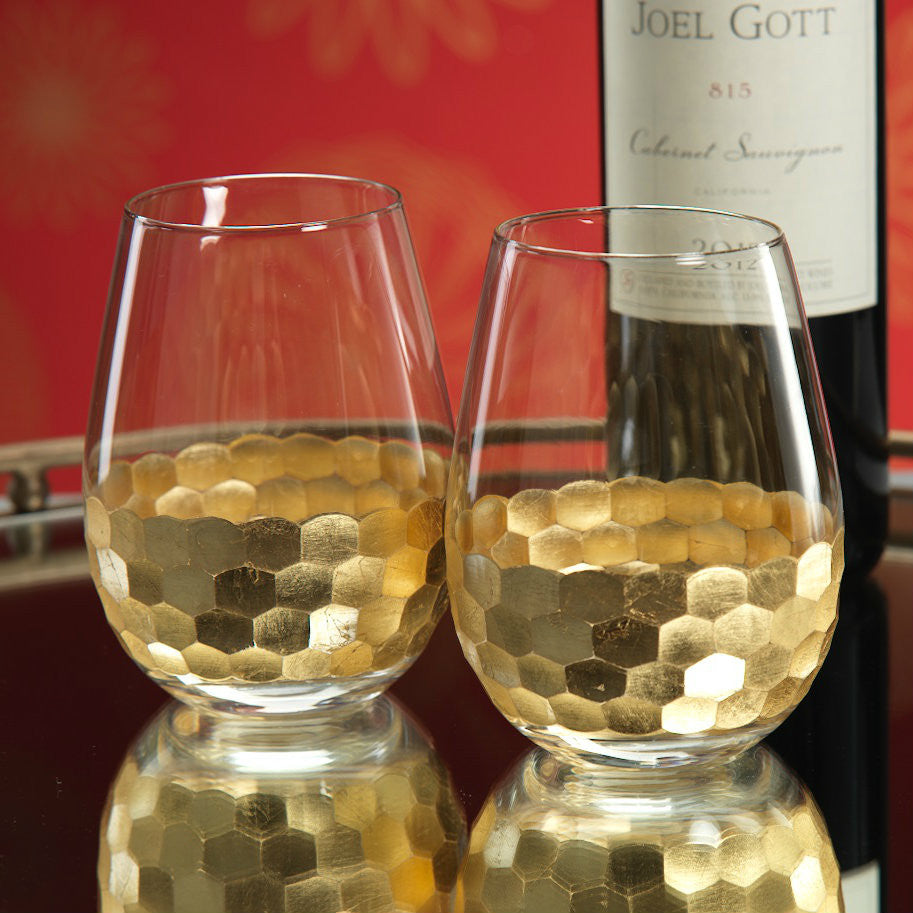 Stemless Glass w/ Gold Leaf, Set of 6 - Drinkware by Carlyle Avenue