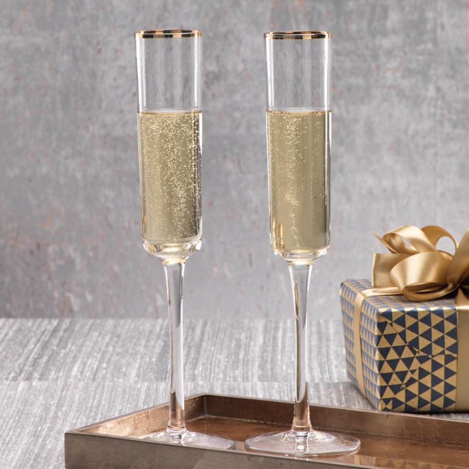 Tall Flutes with Gold Rim - Set of 6 - Stemware by Carlyle Avenue