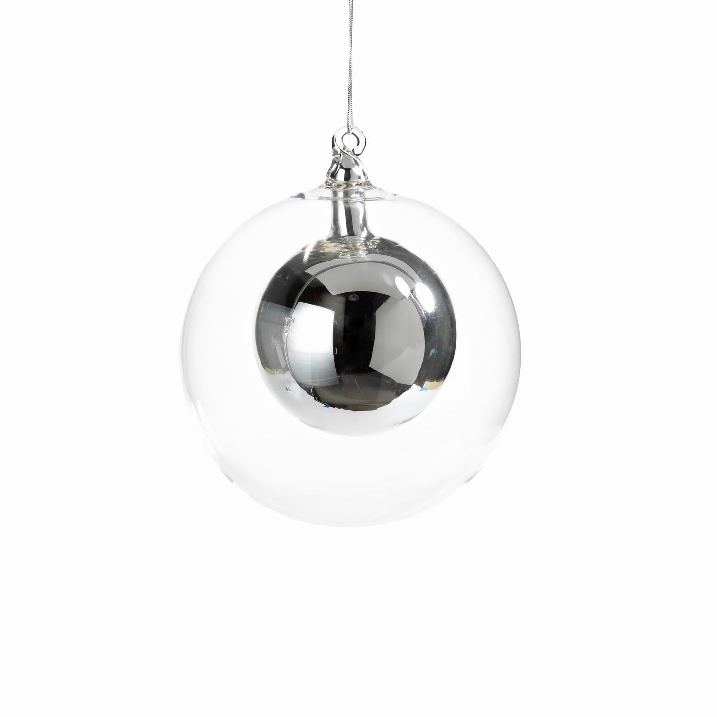 Double Glass Ball Ornament - Silver - CARLYLE AVENUE