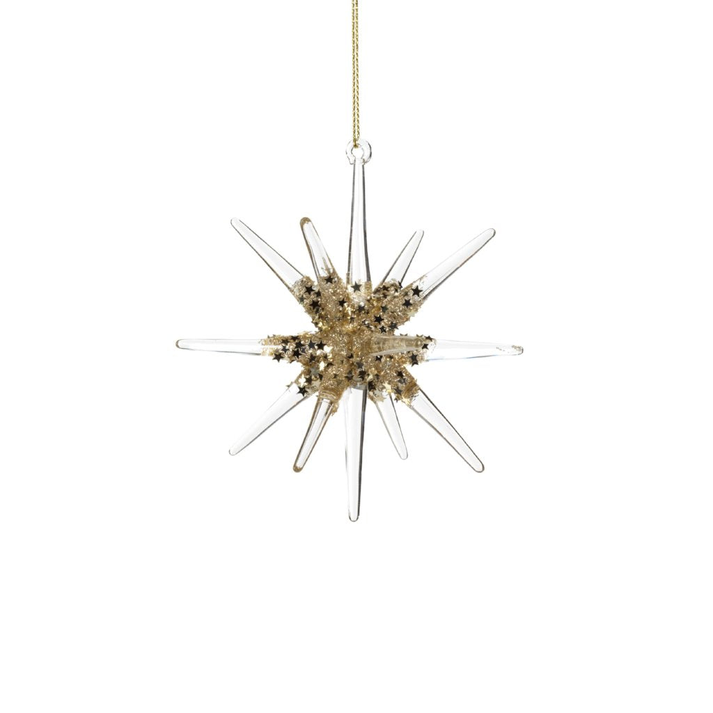 Glass 3D Snowflake Ornament, Clear with Gold - Ornaments by Carlyle Avenue