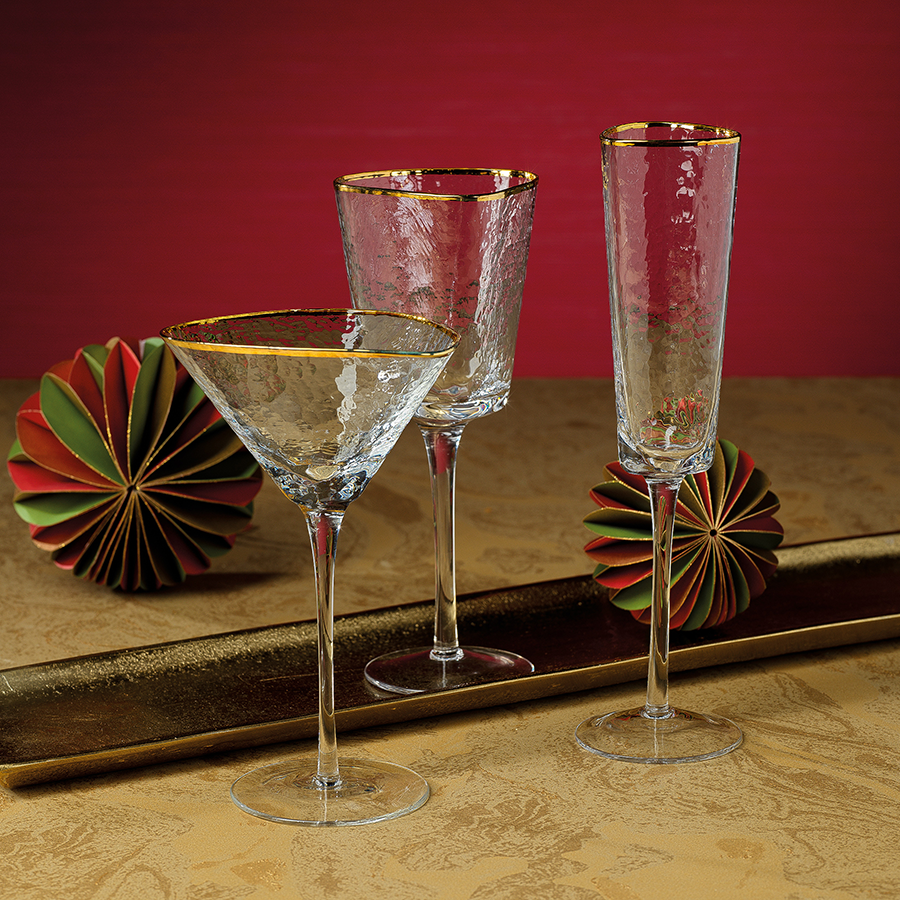 Aperitivo Triangular Stemware - Clear w/ Gold Rim