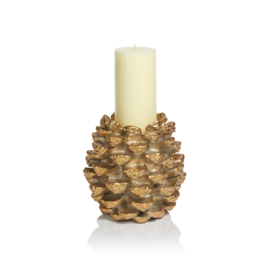 Golden Pine Cone Pillar Holder - Candle Holders by Carlyle Avenue