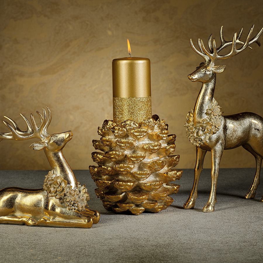 Golden Deer with Floral Wreath