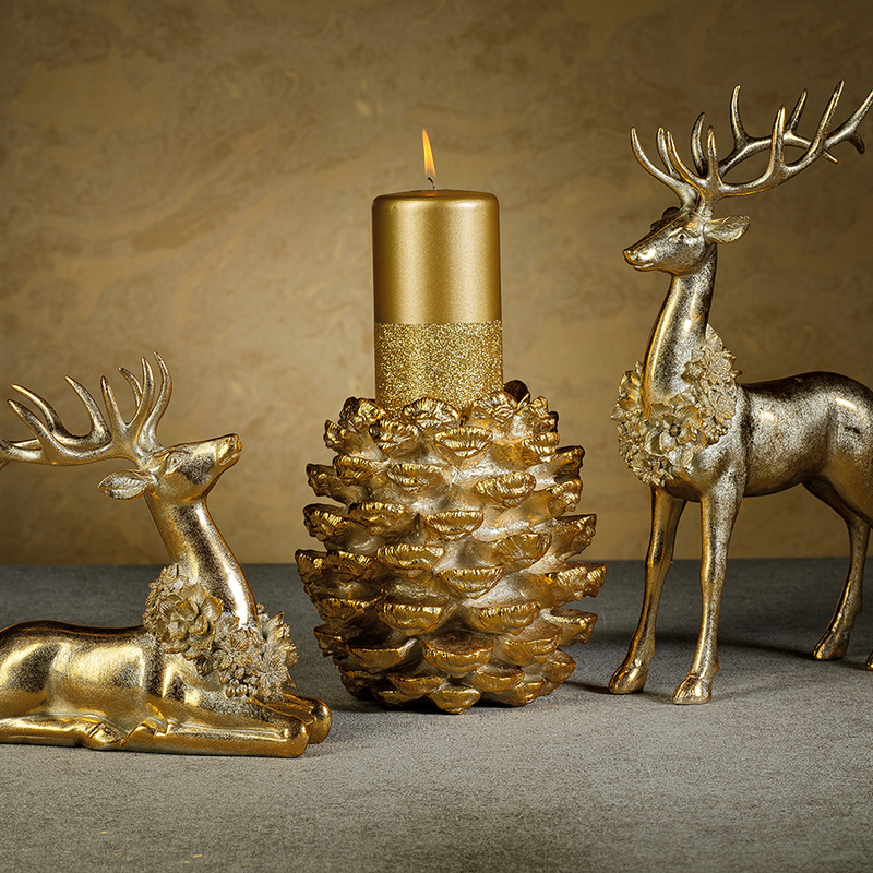 Golden Deer with Floral Wreath - Holiday Decor by Carlyle Avenue