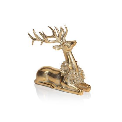 Golden Deer with Floral Wreath - Seasonal & Holiday Decorations by Carlyle Avenue
