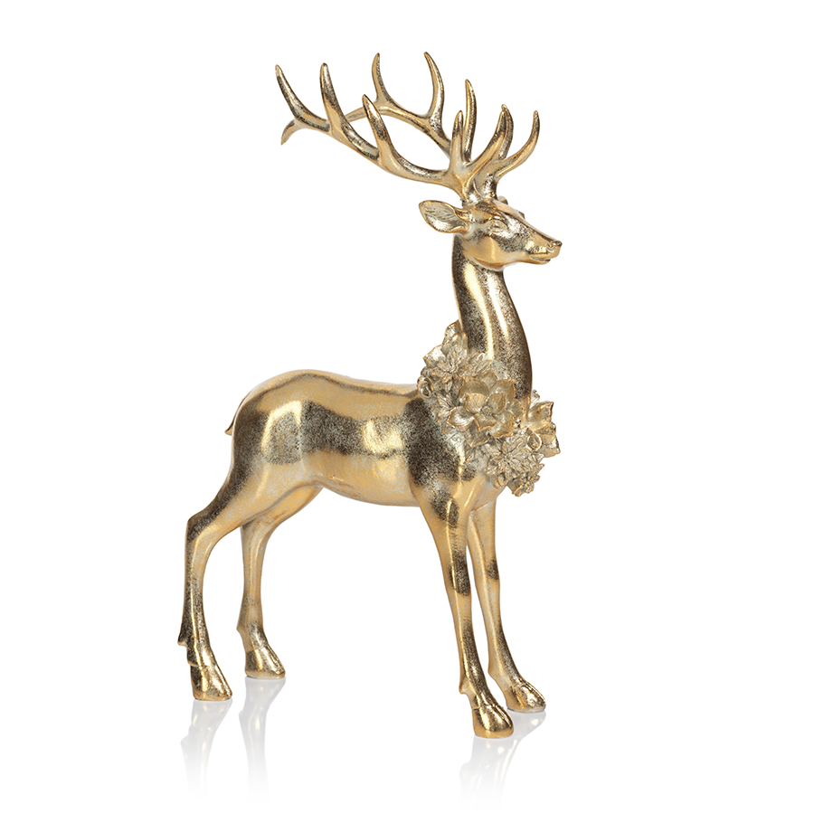 Golden Deer with Floral Wreath - Holiday Decor by Carlyle Avenue