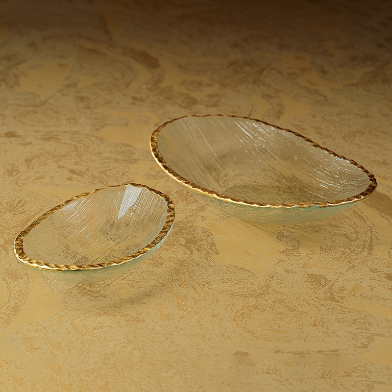Clear Textured Bowl w/Jagged Gold Rim - Serveware by Carlyle Avenue