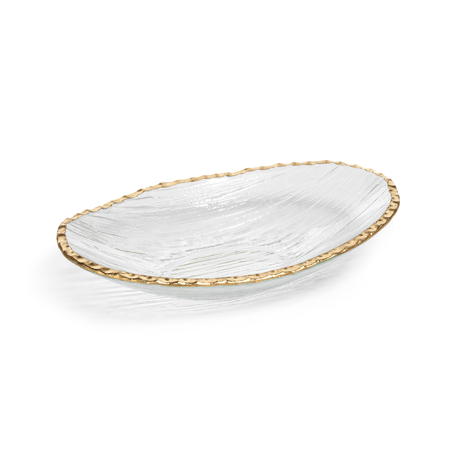 Clear Textured Bowl w/Jagged Gold Rim