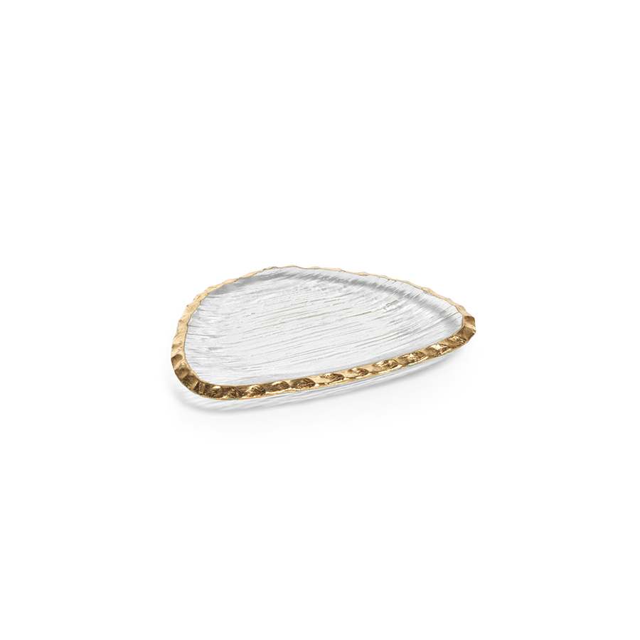 Clear Textured Organic Shape Plate w/Jagged Gold Rim