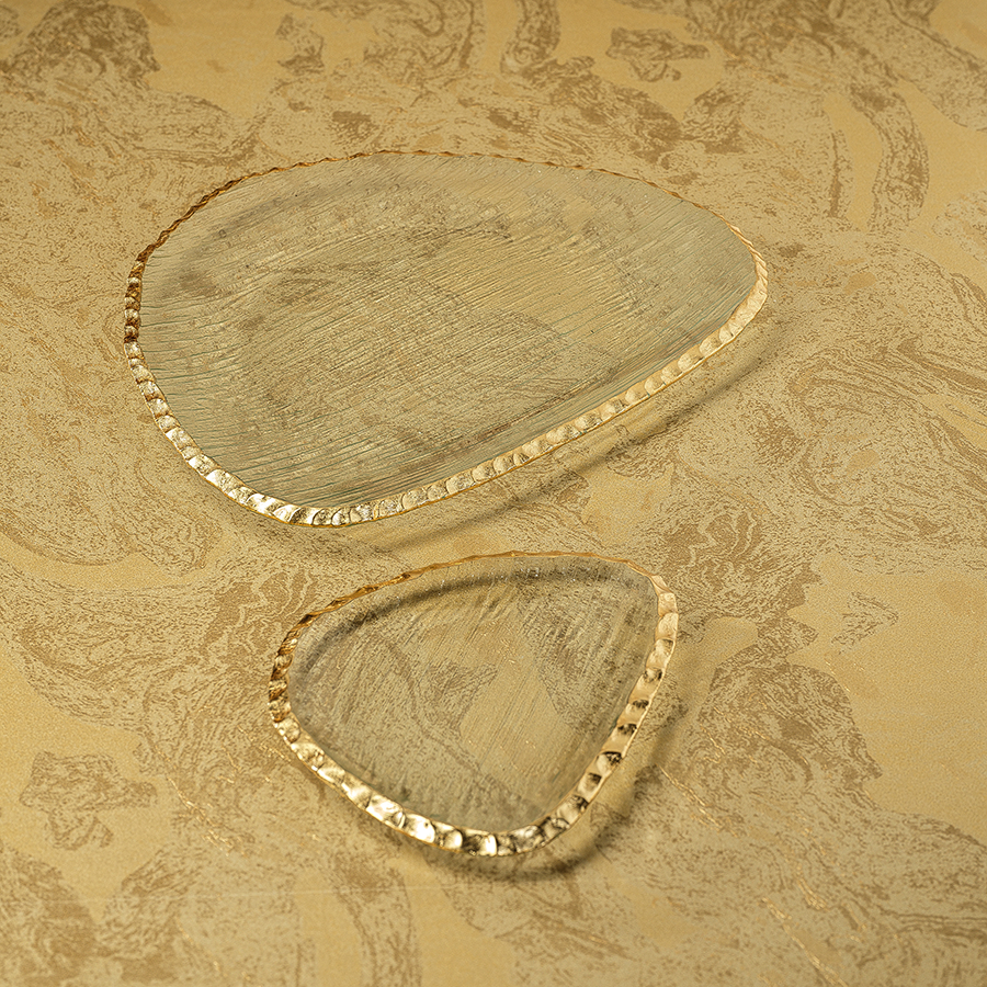 Clear Textured Organic Shape Plate w/Jagged Gold Rim