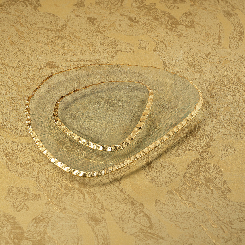 Clear Textured Organic Shape Plate w/Jagged Gold Rim - Serveware by Carlyle Avenue