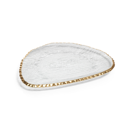 Clear Textured Organic Shape Plate w/Jagged Gold Rim - Serveware by Carlyle Avenue