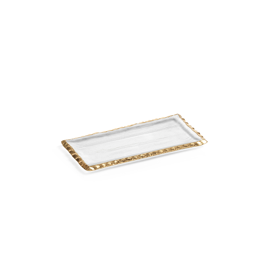 Clear Textured Rectangular Tray w/Jagged Gold Rim