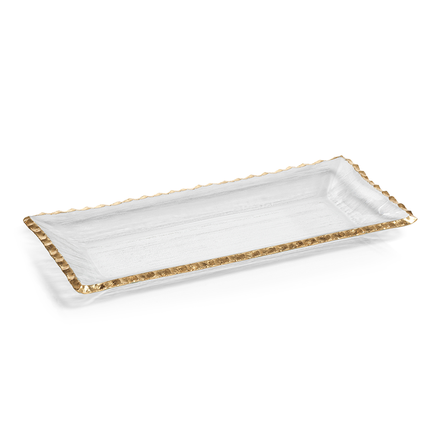 Clear Textured Rectangular Tray w/Jagged Gold Rim