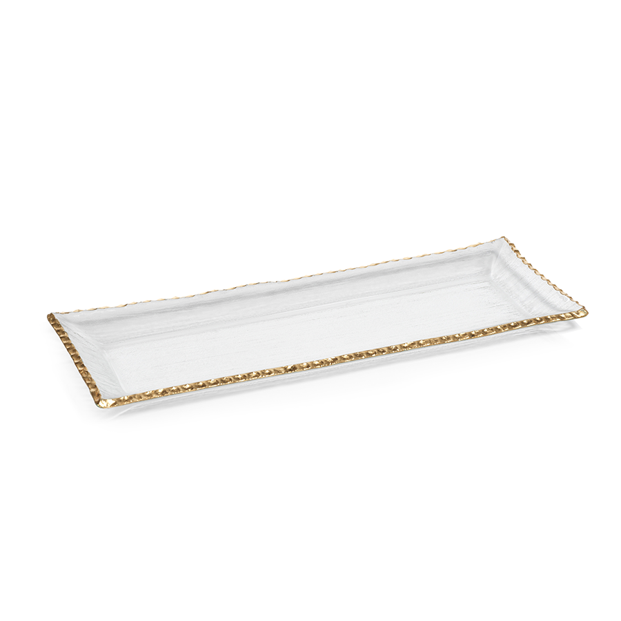 Clear Textured Rectangular Tray w/Jagged Gold Rim