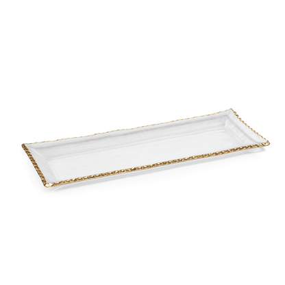 Clear Textured Rectangular Tray w/Jagged Gold Rim - Trays by Carlyle Avenue