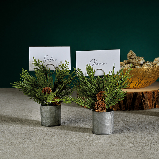 Pine in Galvanized Bucket Place Card Holder