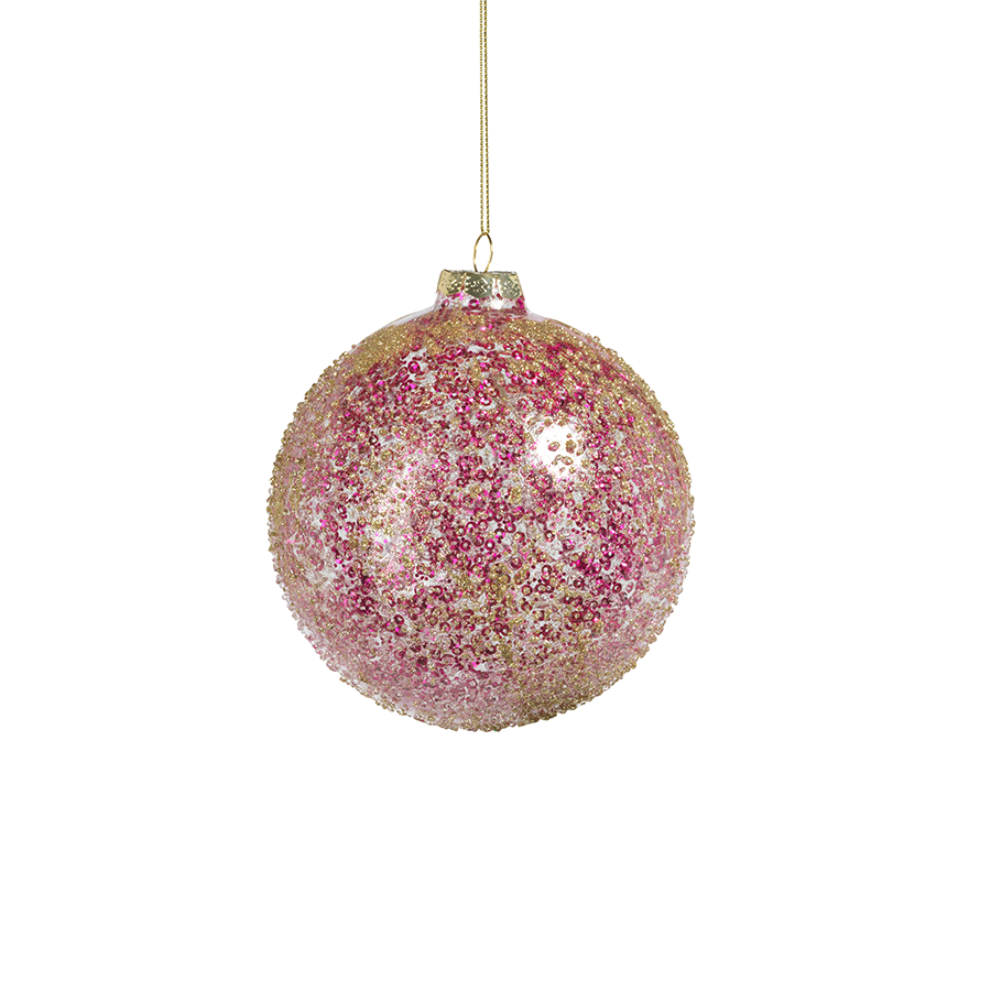 Glitter Glass Ball Ornament - Fuschia & Gold