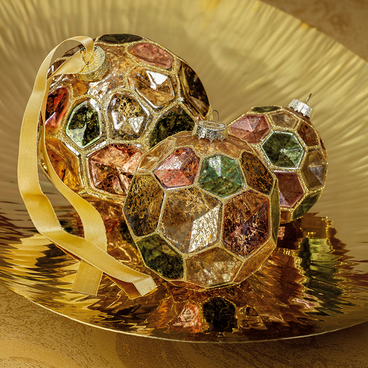 Dimpled Multicolored Ball Ornament - Gold w/Autumn Jewel Tones