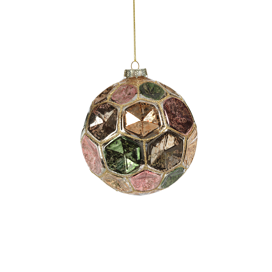 Dimpled Multicolored Ball Ornament - Gold w/Autumn Jewel Tones