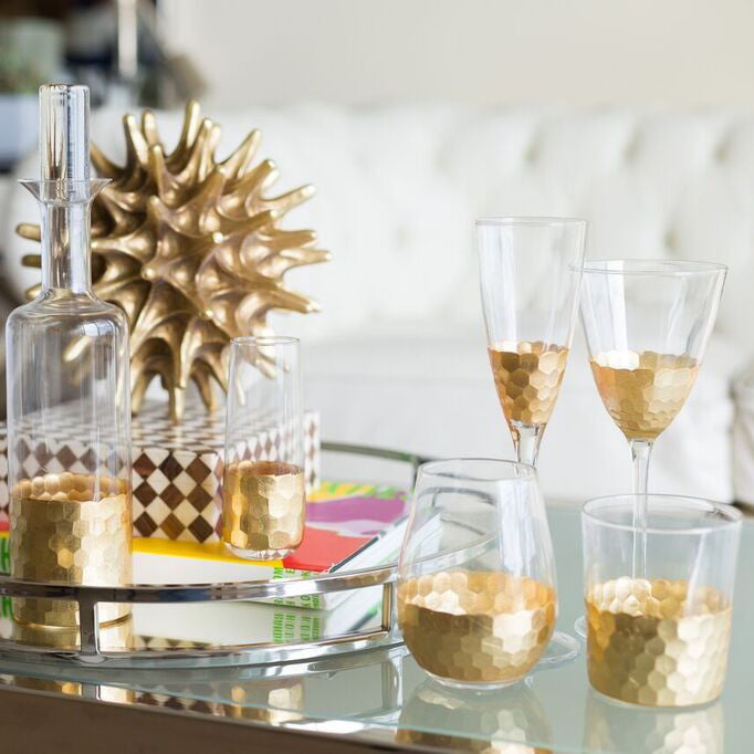 Stemless Glass w/ Gold Leaf - Gold - Set of 6 - Drinkware by Carlyle Avenue
