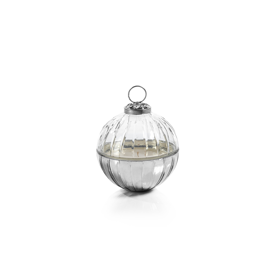 Etched Glass Ball Candle - Clear/Silver