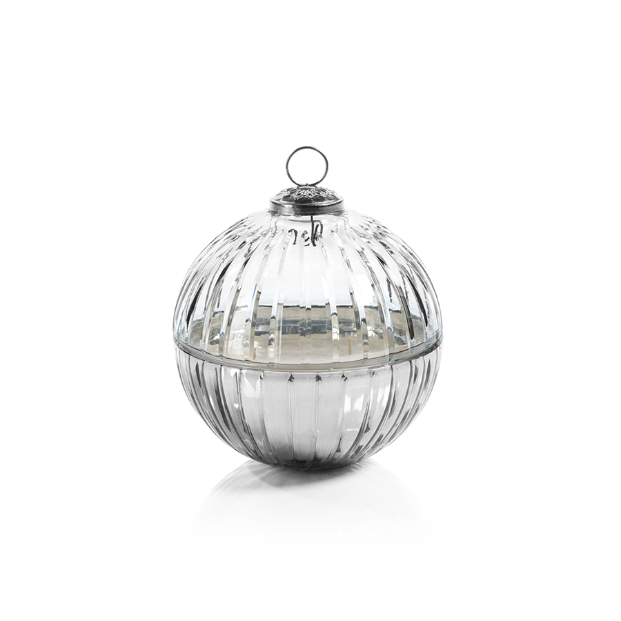 Etched Glass Ball Candle - Clear/Silver