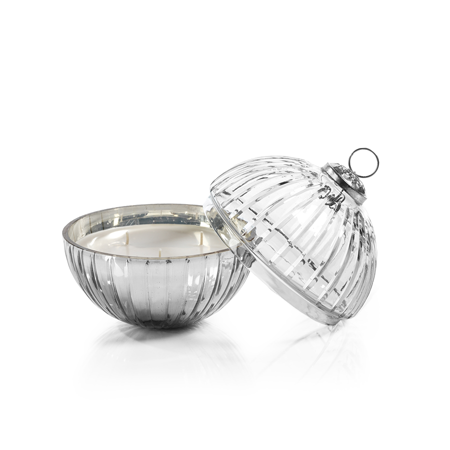 Etched Glass Ball Candle - Clear/Silver