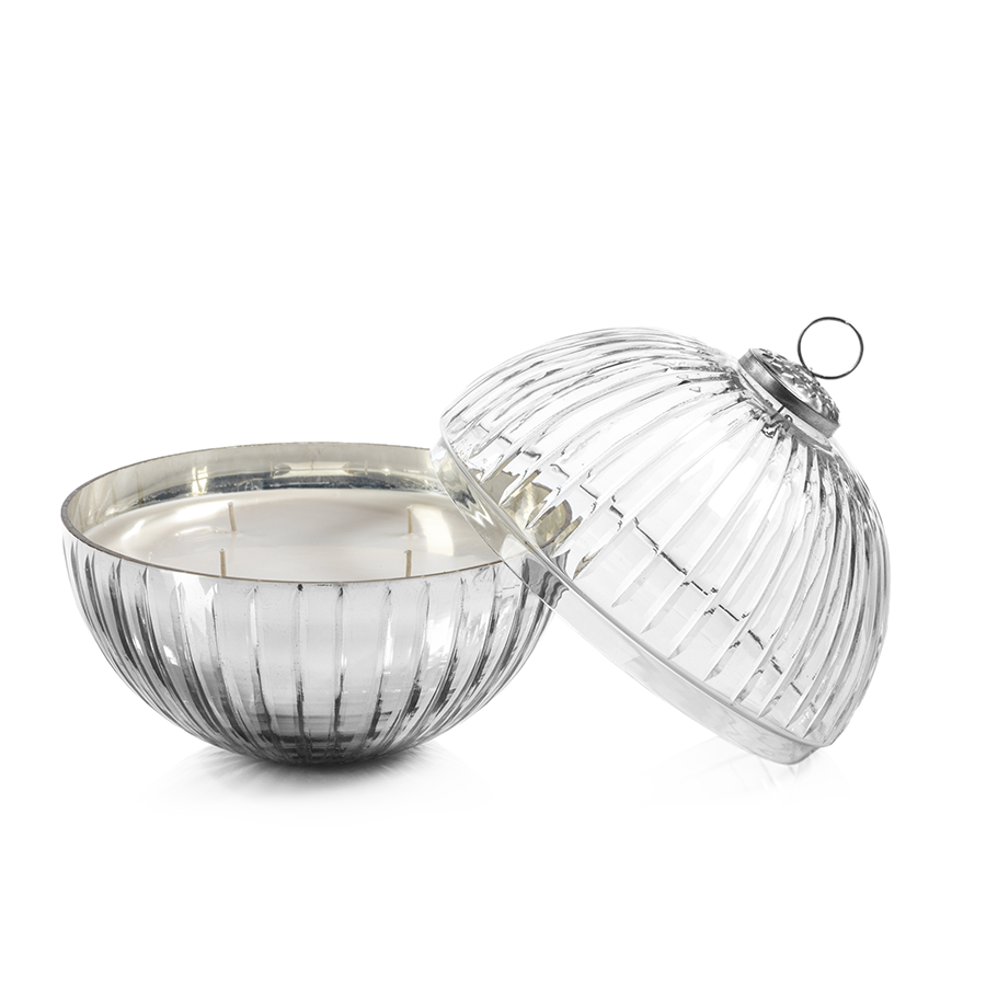 Etched Glass Ball Candle - Clear/Silver