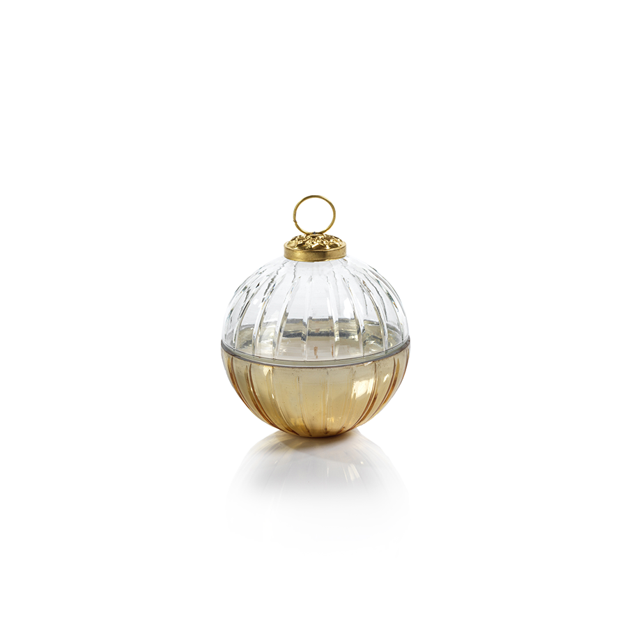 Etched Glass Ball Candle - Clear/Gold