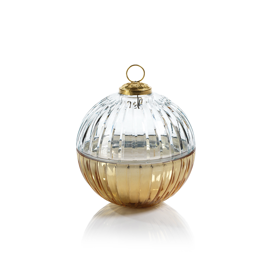 Etched Glass Ball Candle - Clear/Gold