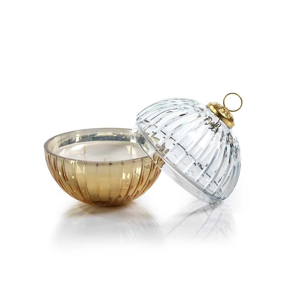 Etched Glass Ball Candle - Clear/Gold