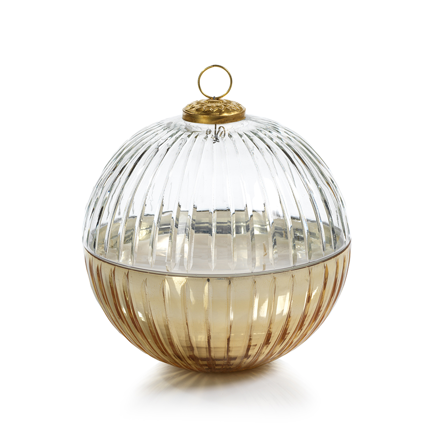 Etched Glass Ball Candle - Clear/Gold