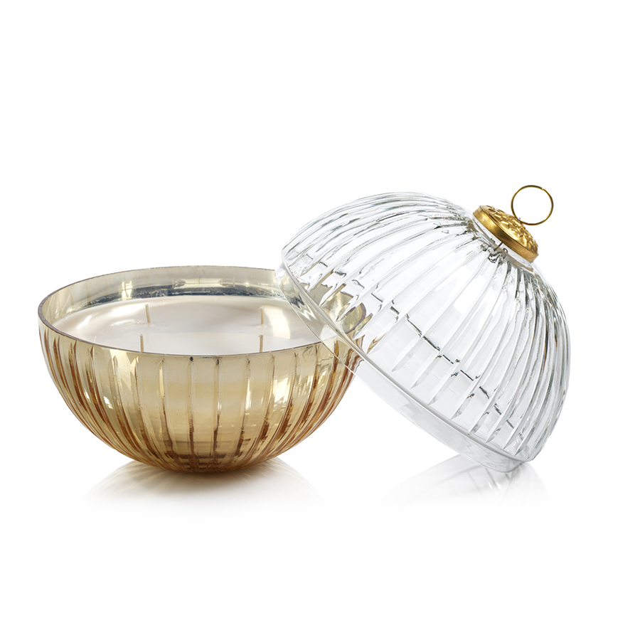 Etched Glass Ball Candle - Clear/Gold