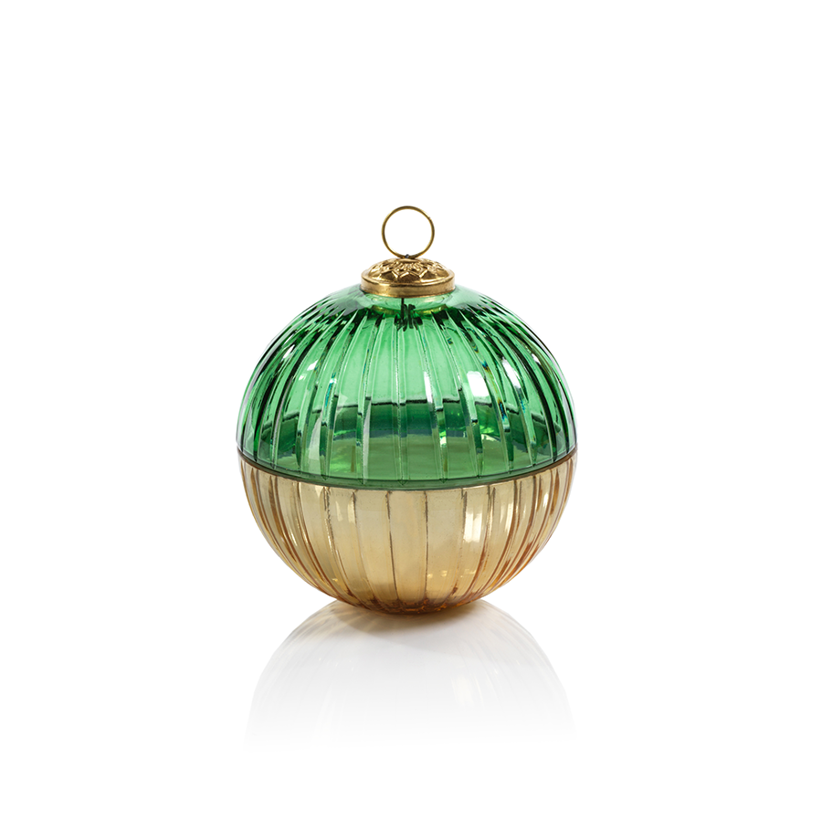 Etched Glass Ball Candle - Gold/Green - Candles by Carlyle Avenue