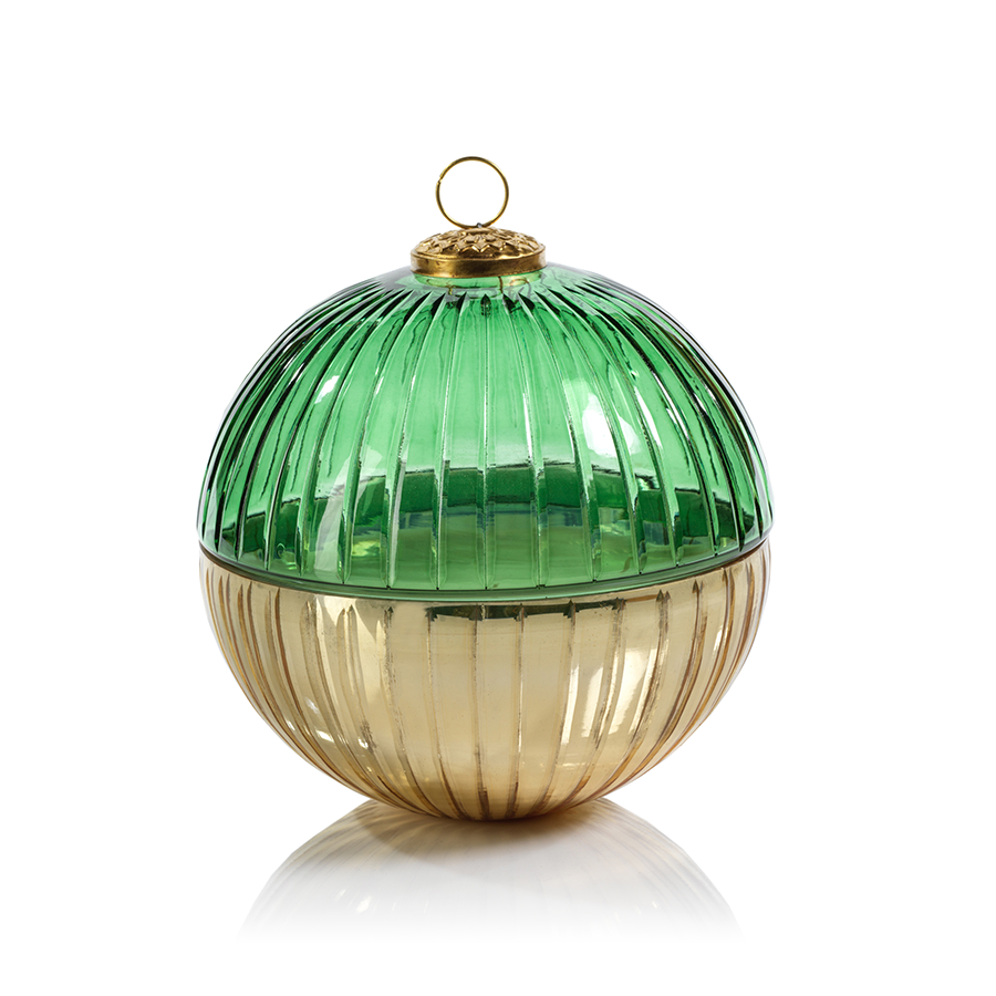 Etched Glass Ball Candle - Gold/Green