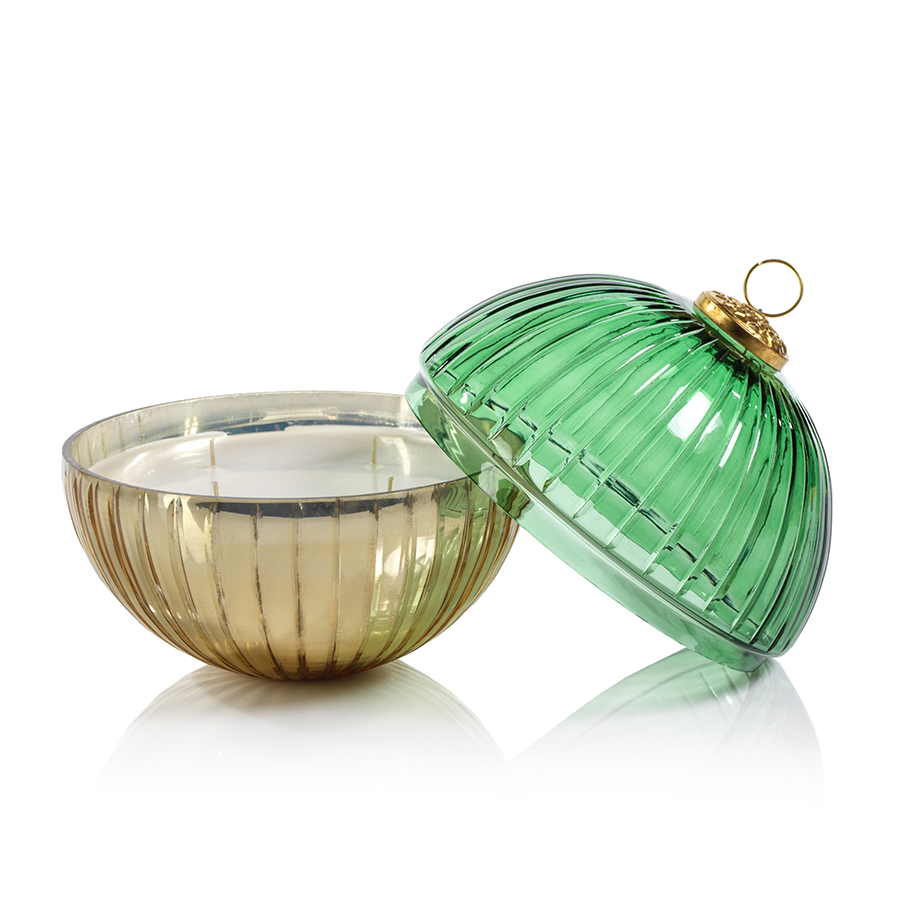 Etched Glass Ball Candle - Gold/Green