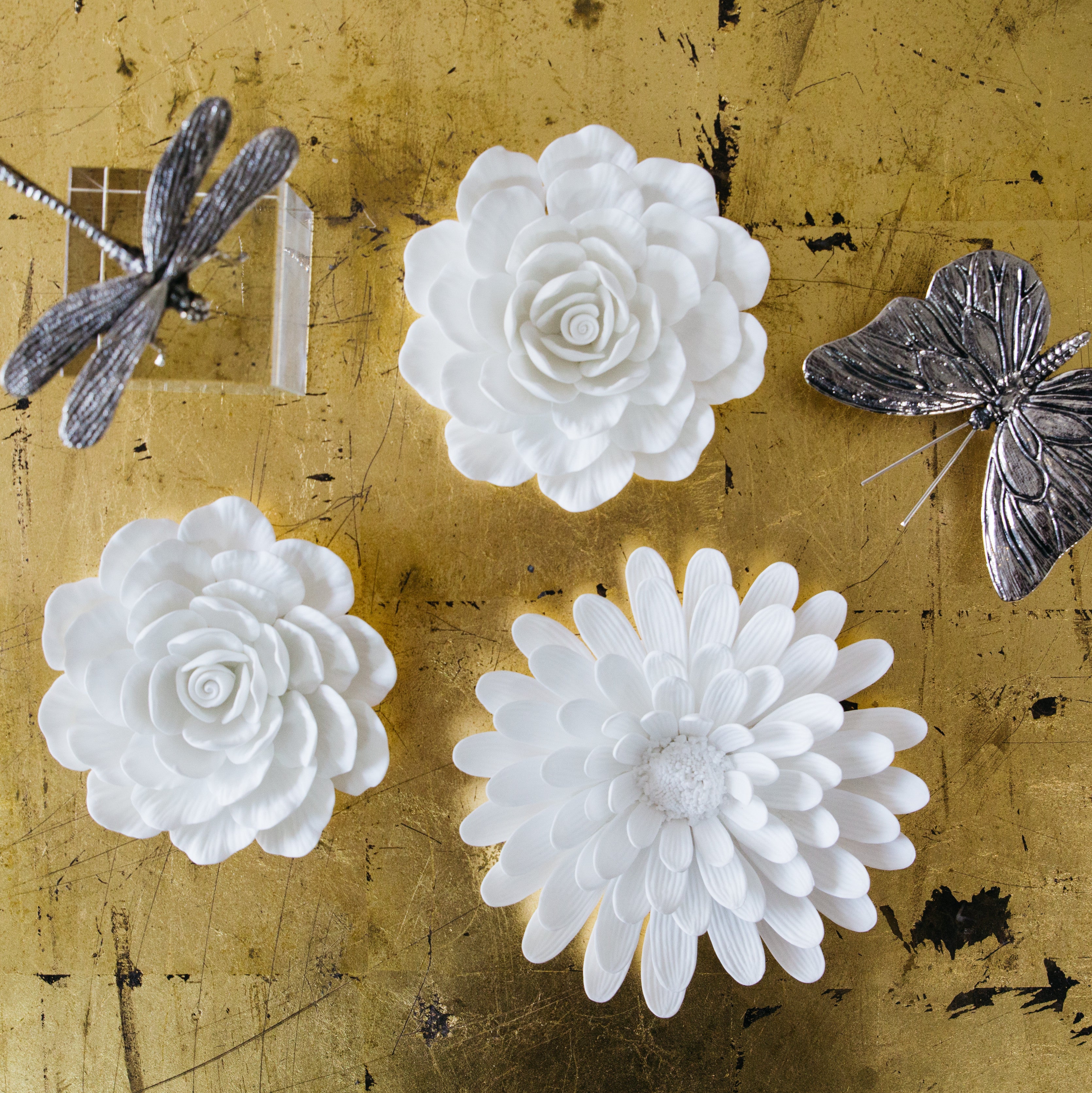 Porcelain Flower Table and Wall Decor - Set of 3 - Decorative Accessories by Carlyle Avenue