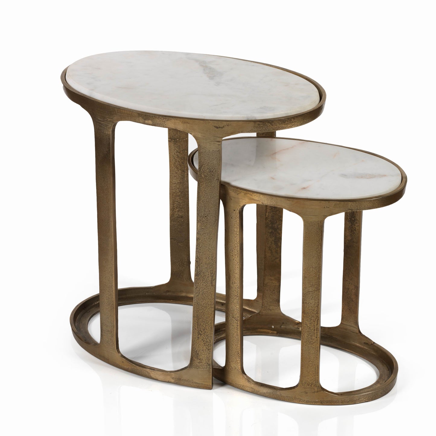 Nikki Oval Marble and Raw Aluminum Nesting Table - CARLYLE AVENUE