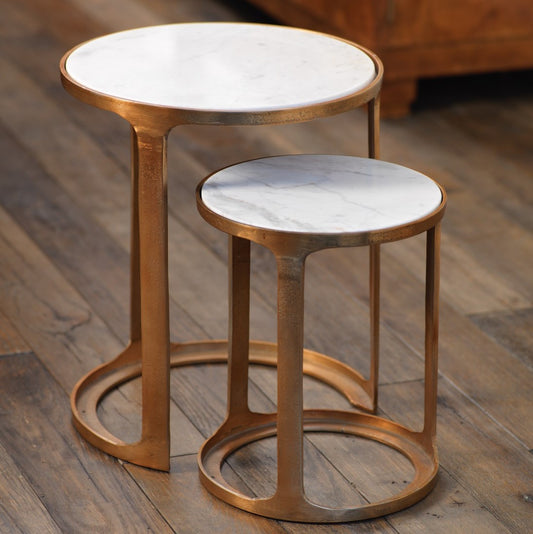 Nikki Round Marble and Raw Aluminum Nesting Table - CARLYLE AVENUE