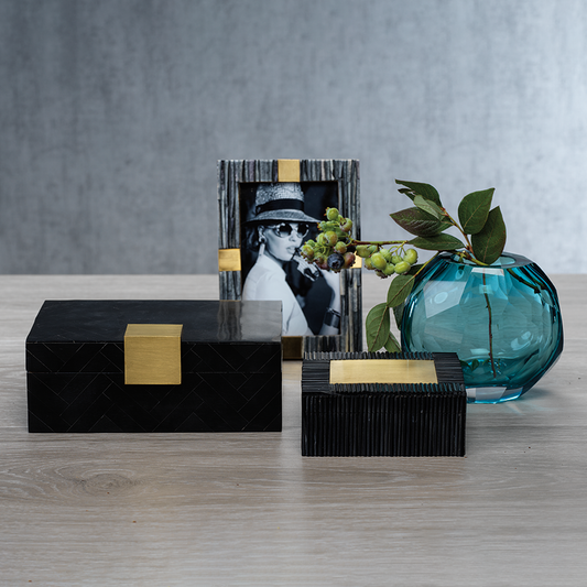 Black Resin Inlaid Box with Brass - Decorative Accessories by Carlyle Avenue