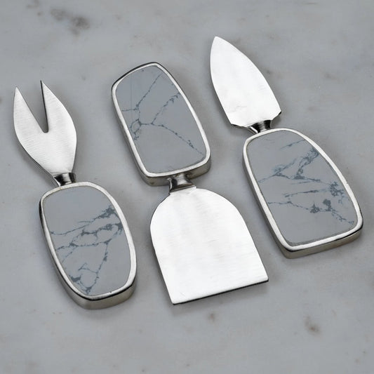 Amalfi Set/3 Cheese Tool Set - White w/ Nickel - CARLYLE AVENUE