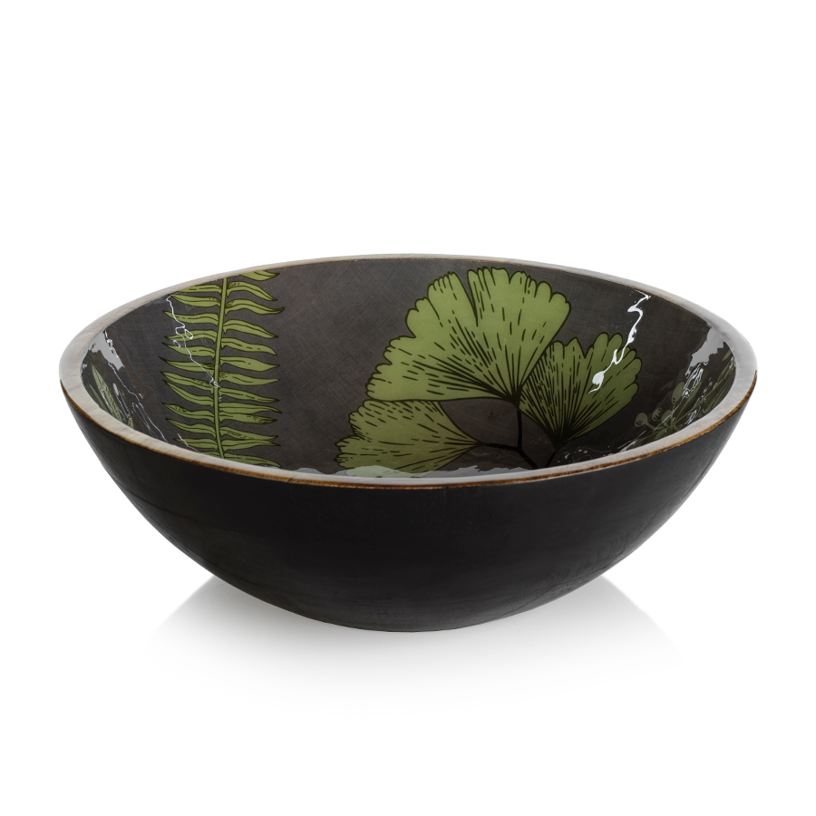 Botanical Garden Mango Wood Bowl - Green with Light Gray