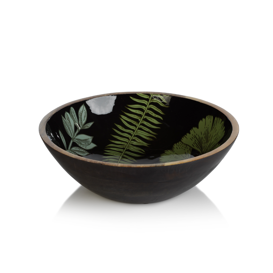 Botanical Garden Mango Wood Bowl - Green with Dark Gray