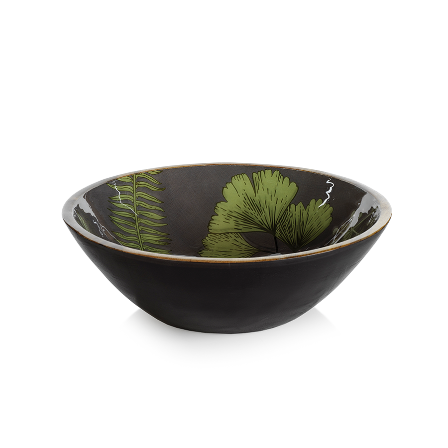 Botanical Garden Mango Wood Bowl - Green with Light Gray