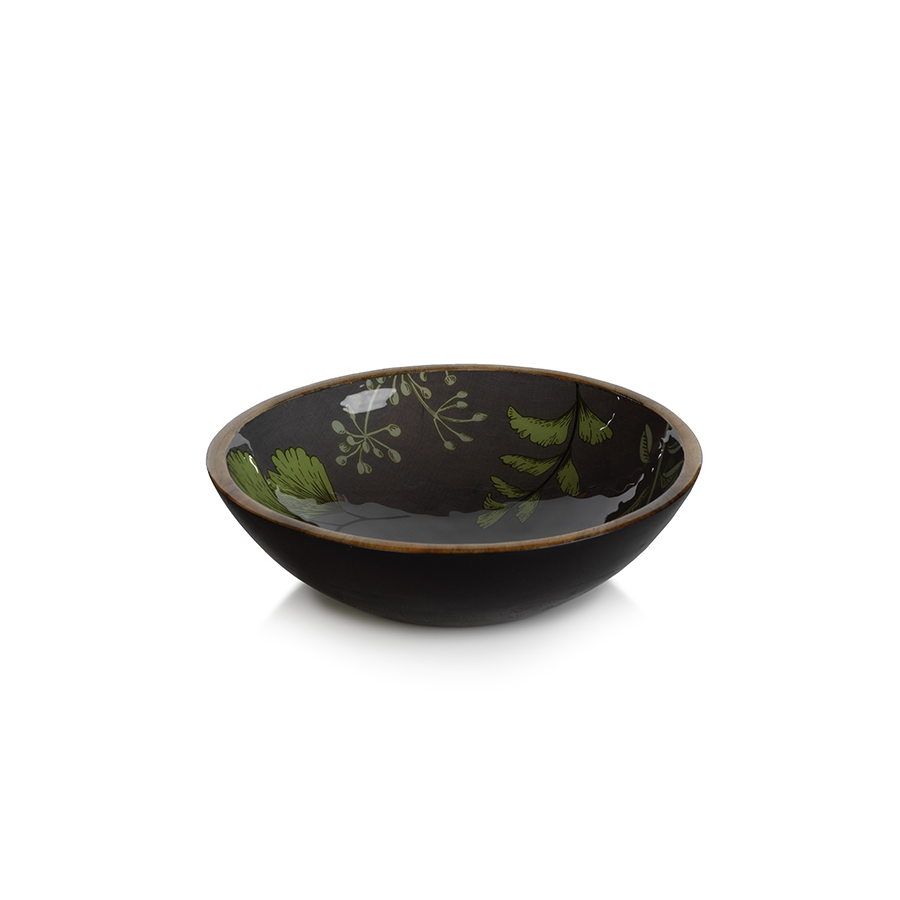 Botanical Garden Mango Wood Bowl - Green with Light Gray