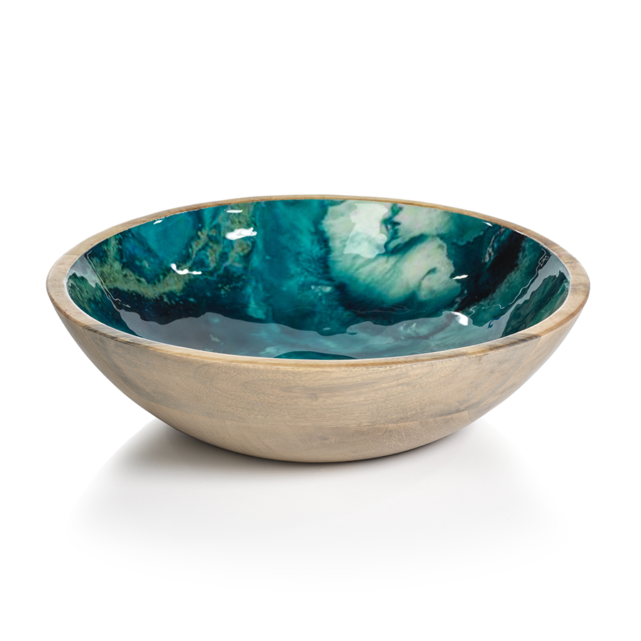 Seychelles Mango Wood Bowl - Paint Splash Blue