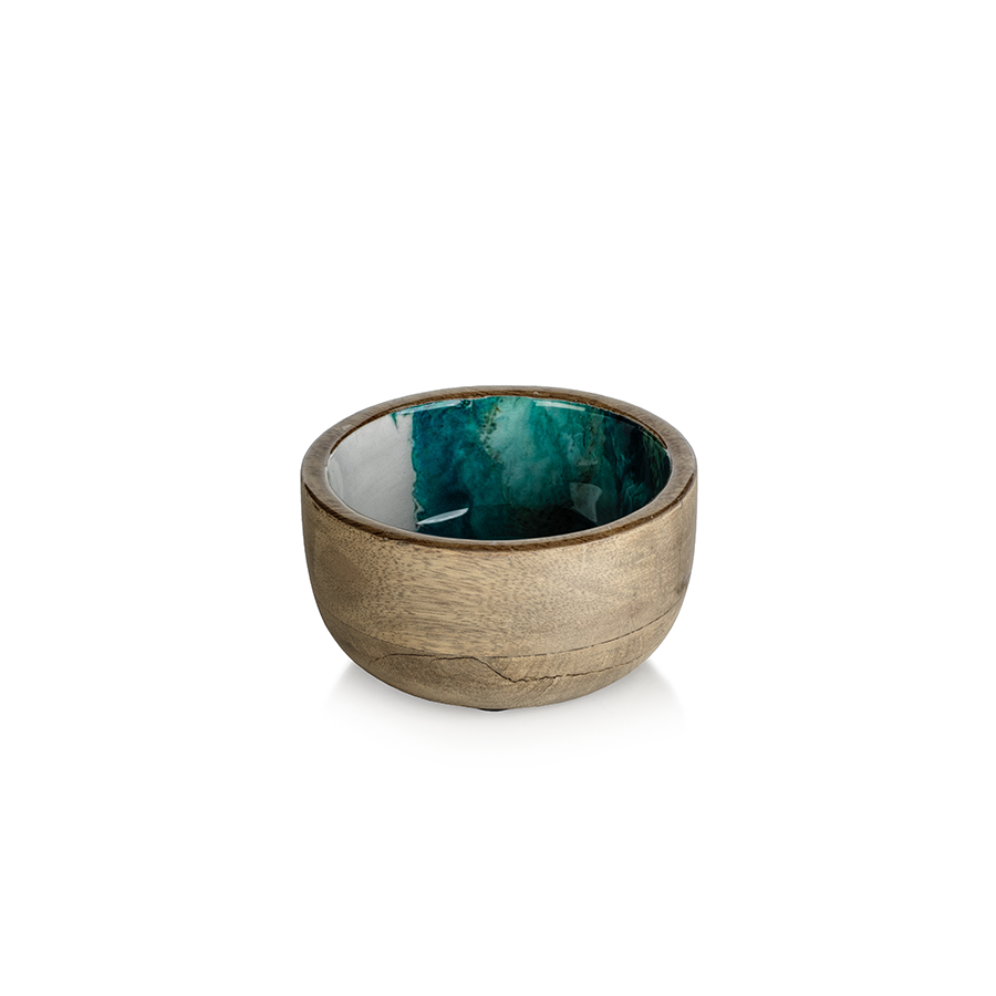 Seychelles Mango Wood Bowl - Paint Splash Blue