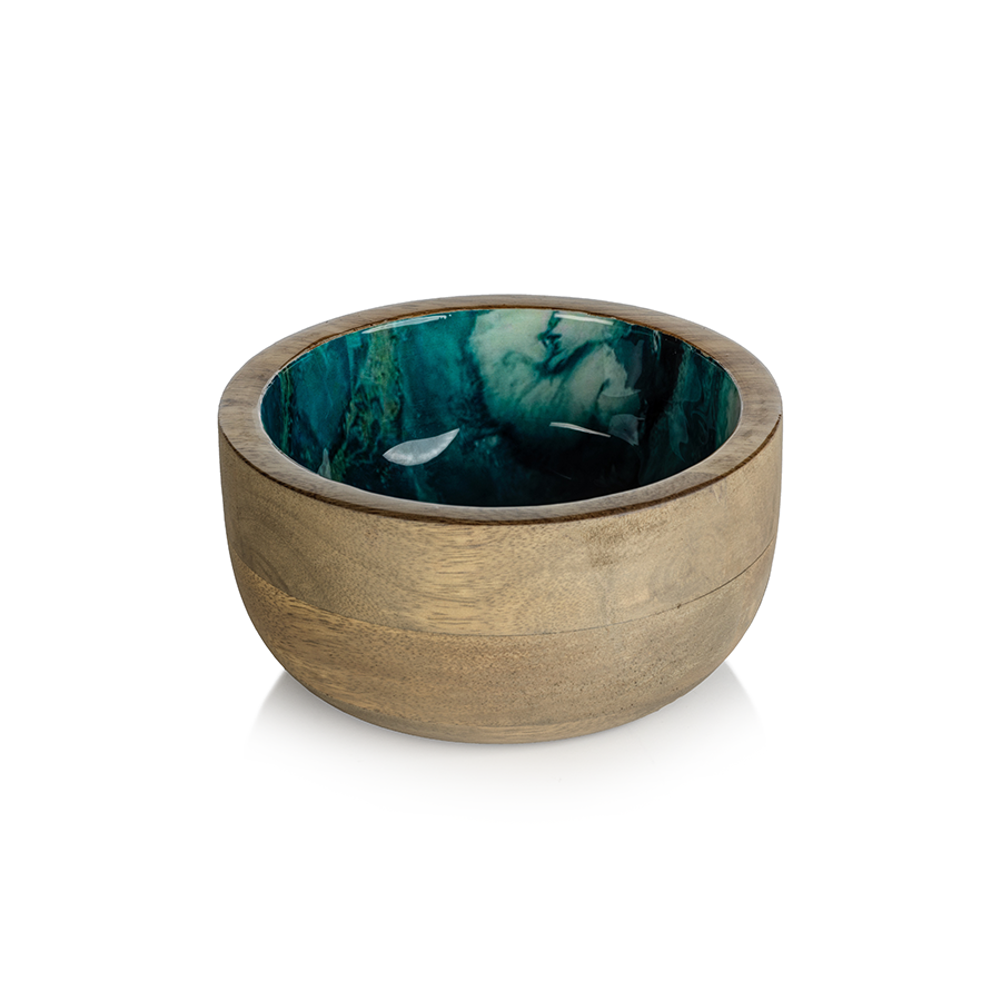 Seychelles Mango Wood Bowl - Paint Splash Blue