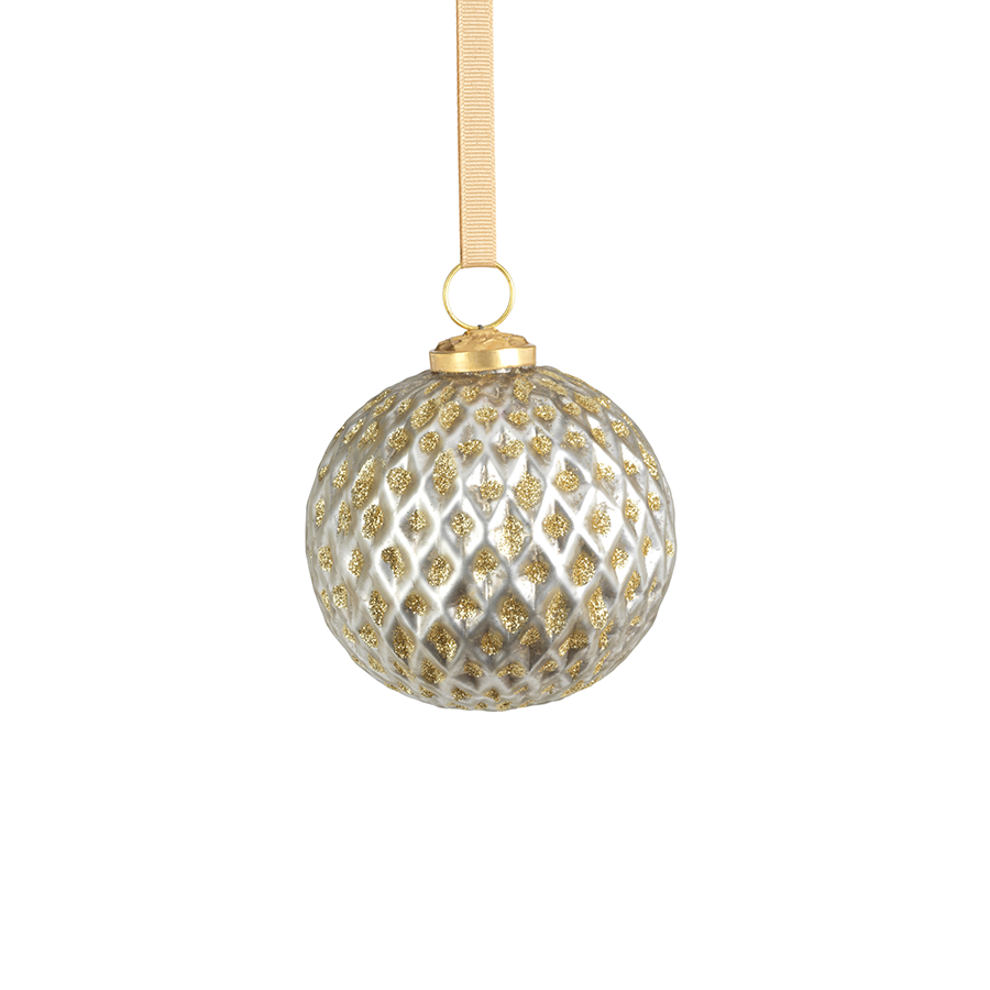 Beehive Glass Ornament - Silver w/Gold Glitter